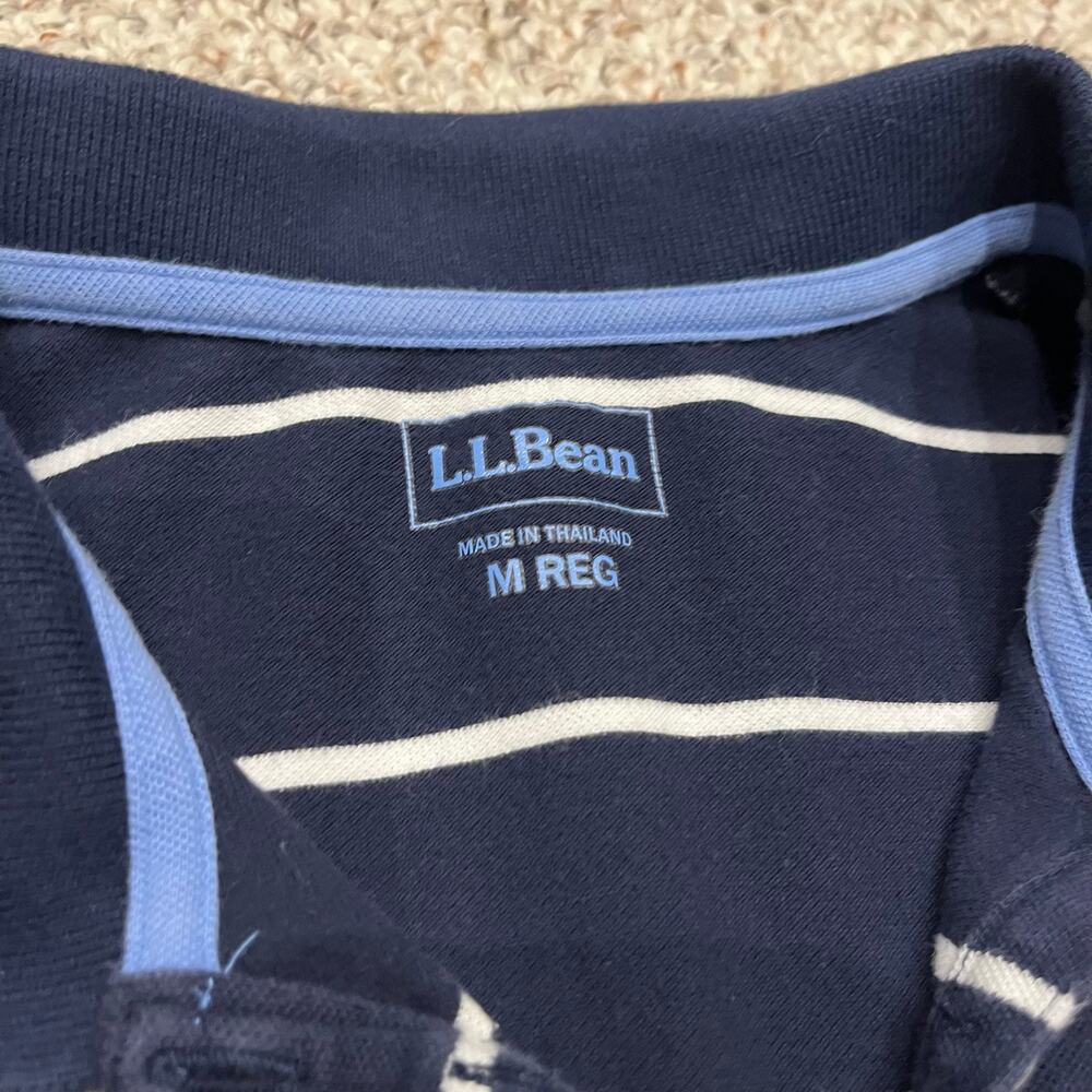 LL Bean Striped Polo Dress M Navy Blue Stripe Coastal Preppy Casual Cotton - Picture 2 of 5